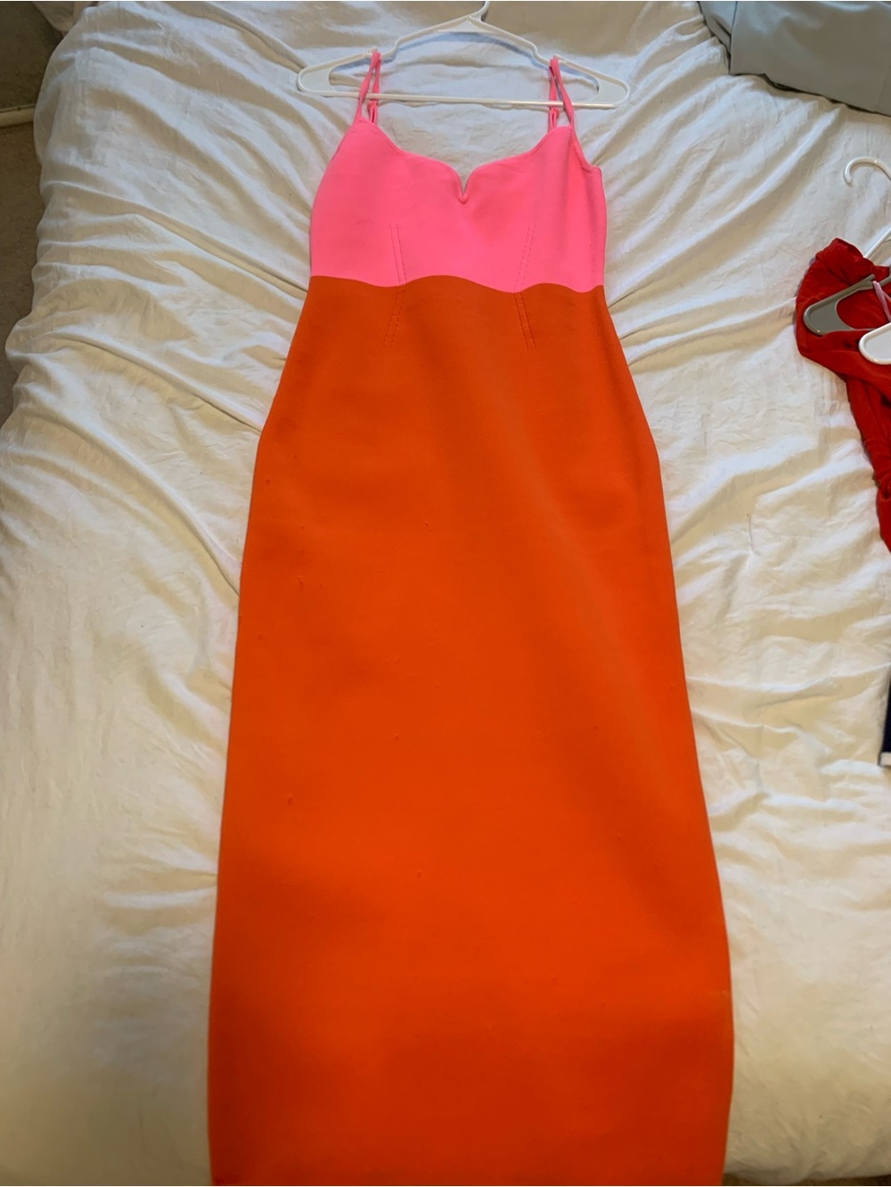 Express Pink and Orange Maxi Colorblock Spaghetti-Strap Dress